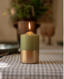Bougies Piliers - Vert Olive & Or mjc 45 h