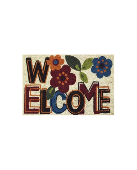 IDMAT Tapis coco blanchi/pvc 40x60cm welcome fleur
